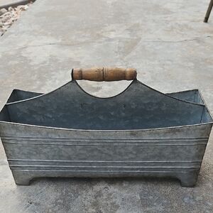 Galvanized Storage Bin with Wooden Handle
